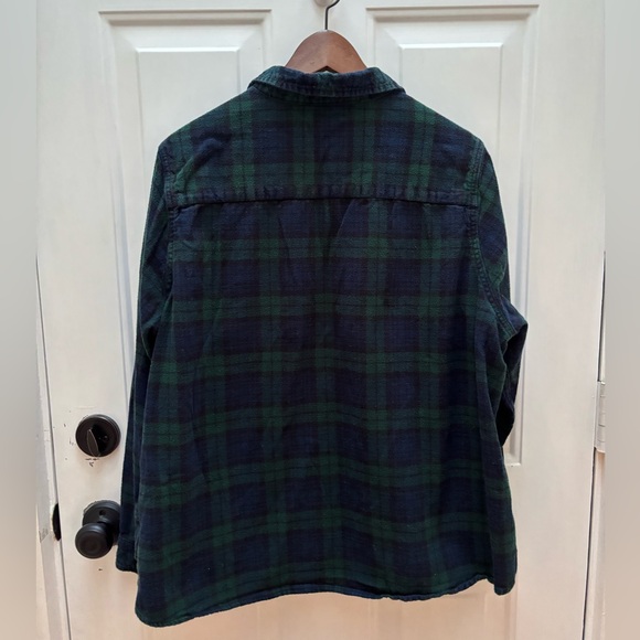 L.L. Bean Women's Navy and Forest Green Flannel Plaid Shirt - Picture 3 of 4